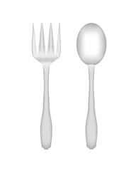 Plastic spoon and fork for use in hiking, picnics and during dinner on the plane. For your design. Vector EPS10.