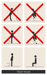 WC Toilet hygiene. Set of sign and symbol of toilet rules.