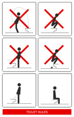 WC Toilet hygiene. Set of sign and symbol of toilet rules.