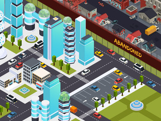 Abandoned Buildings Isometric Composition 