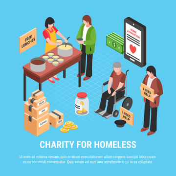 Charity For Homeless Isometric Poster