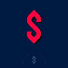 S monogram. Red letter S like red ribbon. Monochrome option.