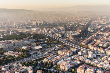 Fototapeta na wymiar Izmir city top view from a helicopter.
