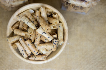 Gold candy rolls Thai sweetmeat made