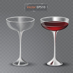 Juice and an empty glass. Fruit organic drink. Healthy diet. Clean eating. Tall glass with beverage. Transparent photo realistic vector illustration.