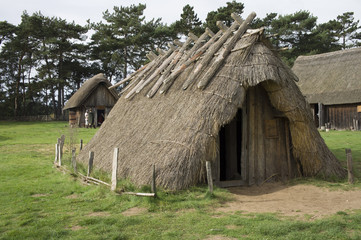 Fototapeta na wymiar A reconstructed model of an early medieval house.