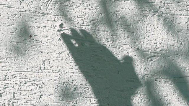 human hand shadow on white wall background