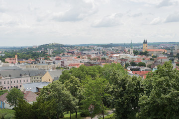 Fototapeta na wymiar Nitra city skyline panorama aerial downtown church castle view, Slovakia