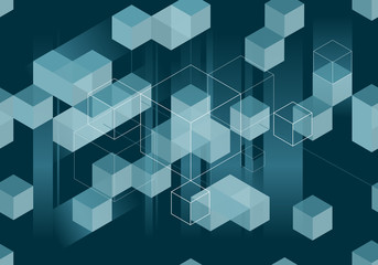 Modern digital transparent blockchain pattern on dark blue background