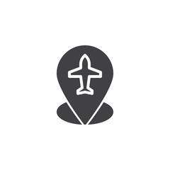 Obraz premium Flight route vector icon. filled flat sign for mobile concept and web design. Map Pin Pointer Air plane simple solid icon. Symbol, logo illustration. Pixel perfect vector graphics