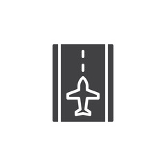 Airport runway vector icon. filled flat sign for mobile concept and web design. Runway and airplane simple solid icon. Symbol, logo illustration. Pixel perfect vector graphics