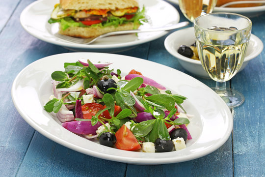 Greek salad with purslane