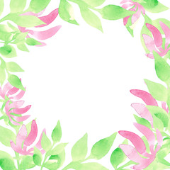 Fototapeta na wymiar Watercolor illustration. Frame with flowers and leaves on a white background