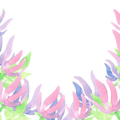 Fototapeta na wymiar Watercolor illustration. Frame with decorative pink flowers on a white background