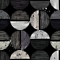 Materiał do szycia seamless geometric background pattern, with circles/semicircles, paint strokes and splashes, black and white