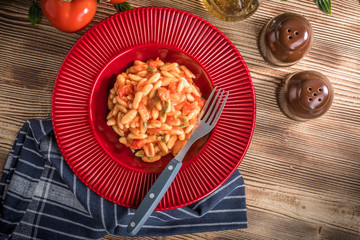 Cavatelli pasta with fresh tomato sauce.