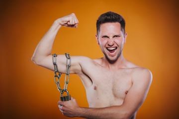 man have injury muscle joint between shoulder and arm pain after workout in gym,Healthcare concept