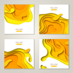 Square banners with yellow paper cut