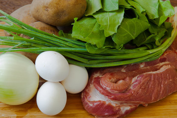 still life products for home cooking sorrel soup