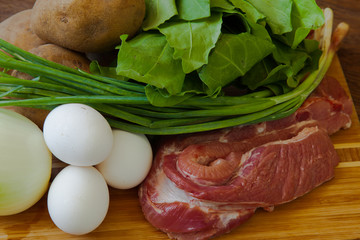 still life products for home cooking sorrel soup