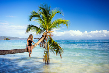 girl on the palm tree