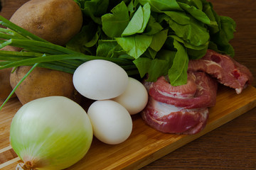 still life products for home cooking sorrel soup