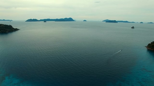 aerial view of boat running at nyang oo phee island myanmar andaman sea