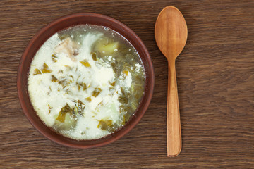 ukraine cuisine home broom sorrel on a wooden background top view