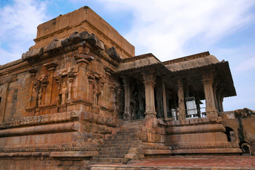 Flight of steps leading to pillared mandapa, Brihadisvara Temple, Tanjore, Tamil Nadu. View from South.