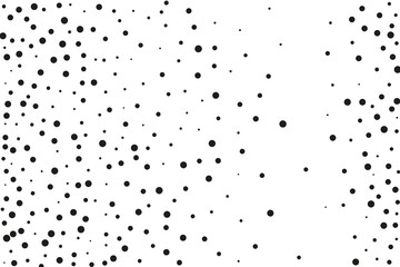 Black dots of different sizes on a white background. Abstract spray pattern.
