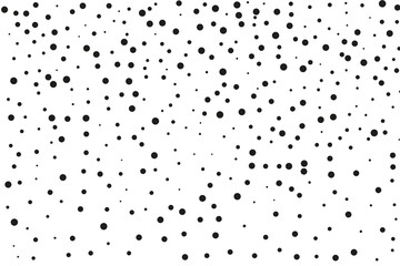 Black dots of different sizes on a white background. Abstract spray pattern.