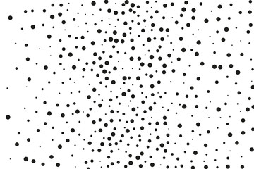 Black dots of different sizes on a white background. Abstract spray pattern.