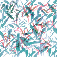 Modern watercolor bamboo seamless pattern. Shades of pastel blue and red