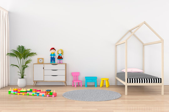 white child room interior for mockup, 3D rendering