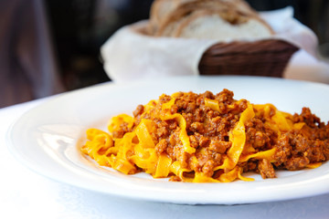 tasty pasta Italian meat sauce pasta on the table