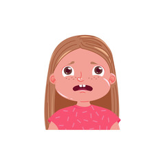 Little girl cute is afraid. Scared emotion child 