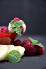 Raspberry smoothies, art soft focus