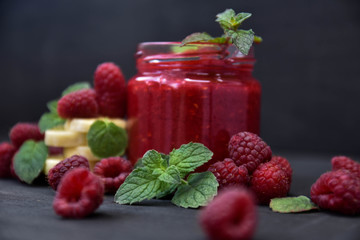 Raspberry smoothies, art soft focus