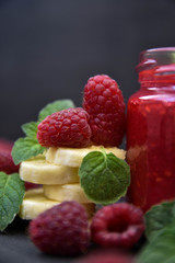 Raspberry smoothies, art soft focus