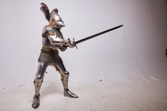 Knight In Armor On White Background