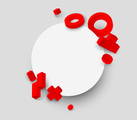 White round background with red 3d geometric figures.