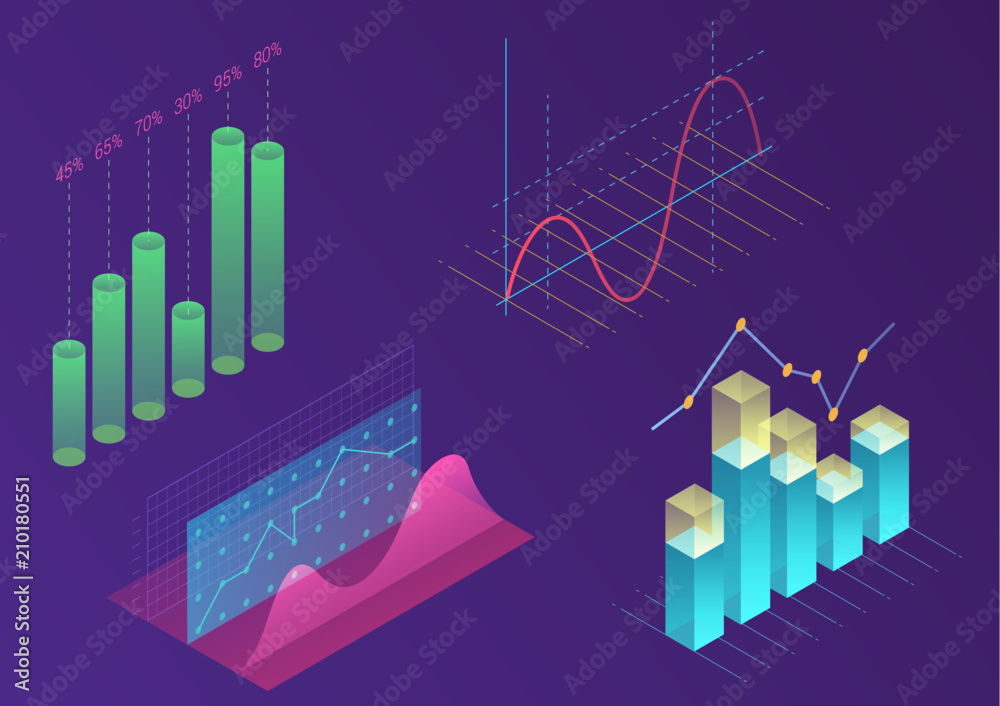 Poster bright modern gradient color infographic vector elements. 3d isometric design for promotion, present