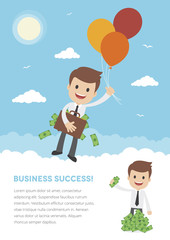 Cartoon Vector Businessman with Balloons Flyer Template