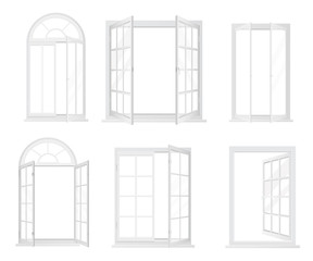 Vector set of white realistic windows isolated.