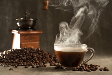 coffee cup smoke rosasted smoke steam and coffee bean