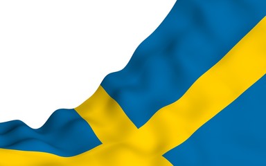 The flag of Sweden. Official state symbol of the Kingdom of Sweden. A blue field with a yellow Scandinavian cross that extends to the edges of the flag. 3d illustration