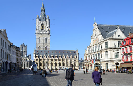 The Belfry and surrounding buildings in Ghent, Belgium