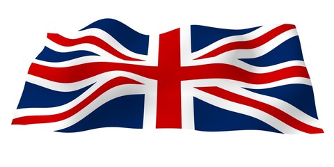 Waving flag of the Great Britain. British flag. United Kingdom of Great Britain and Northern Ireland. State symbol of the UK. 3D illustration