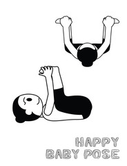 Yoga Happy Baby Pose Cartoon Vector Illustration Monochrome