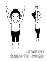 Yoga Upward Salute Pose Cartoon Vector Illustration Monochrome